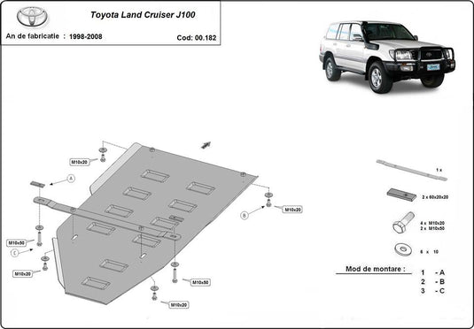 Boîte de vitesses - blindage métallique Toyota Land Cruiser J100 (2,5 mm)