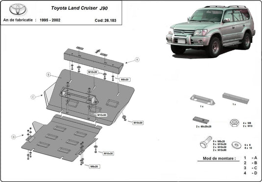 Moteur - bouclier métallique Toyota Land Cruiser J90 (2,5 mm)