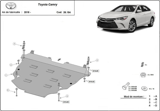 Moteur - bouclier métallique Toyota Camry (2 mm)