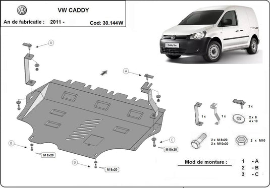 Engine - metallic shield VW Caddy - cu WEBASTO (2mm)