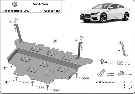 Engine - metallic shield Volkswagen Arteon  -  cutie de viteza automata (2mm)