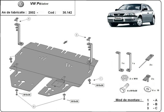 Engine - metallic shield Volkswagen Pointer (cutie de viteză manuală) (2mm)