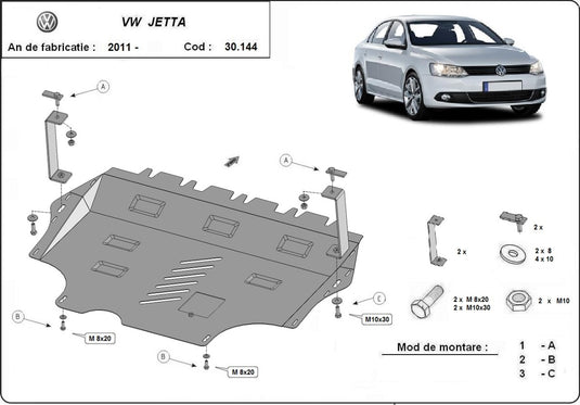 Engine - metallic shield Volkswagen VW Jetta (2mm)