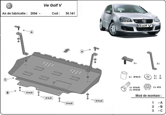 Engine - metallic shield VW Golf 5 (2mm)