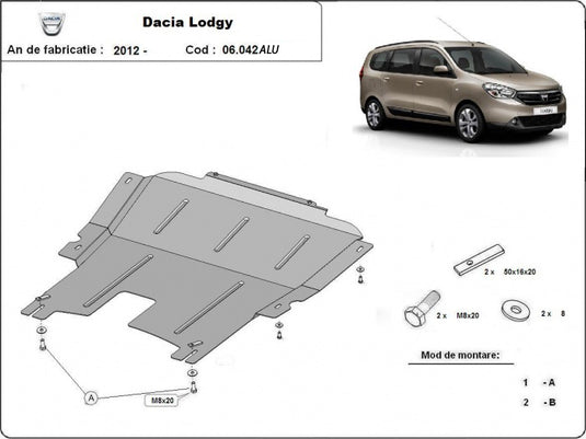 Motor - Metallic Shield Aluminium Dacia Lodgy (4 mm)