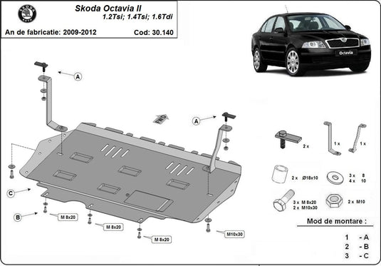 Motor - scut metalic Skoda Octavia 2 (2mm)