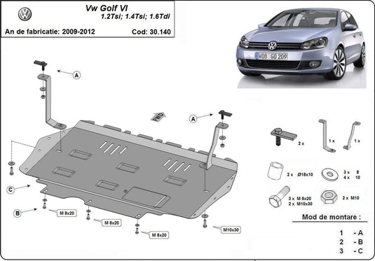 Engine - metallic shield VW Golf 6 (2mm)