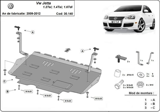 Engine - metallic shield VW Jetta (2mm)