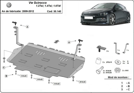 Engine - metallic shield Volkswagen Scirocco (2mm)