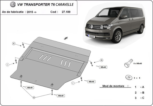 Engine - metallic shield Volkswagen Caravelle T5, T6 (2mm)