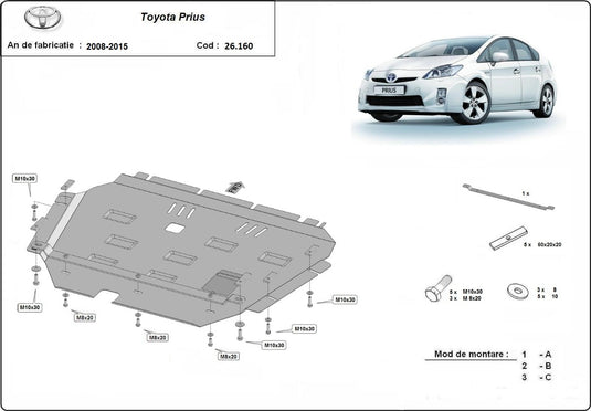 Moteur - bouclier métallique Toyota Prius (2 mm)