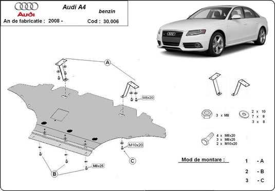Engine - metallic shield Audi A4 B8 All Road - benzină (2mm)