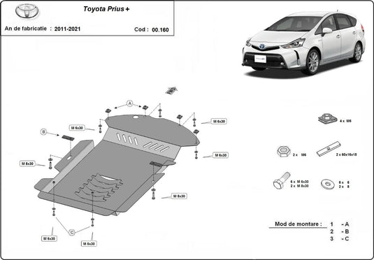 Protection antivol pour catalyseur Toyota Prius 3+ (2 mm)