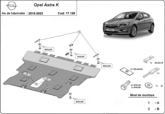 Engine - metallic shield Opel Astra K (2mm)