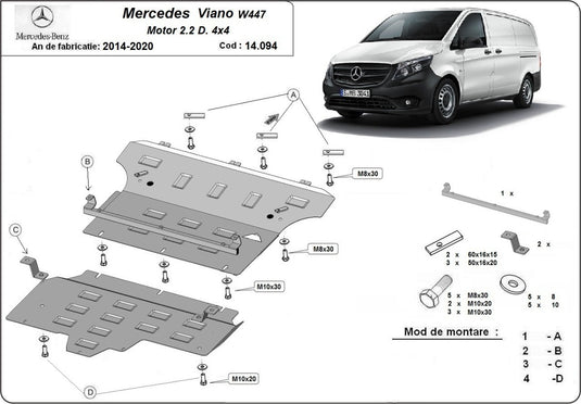 Engine - metallic shield Mercedes Viano W447 - 2.2D 4x4 (2.5mm)