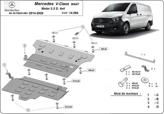 Engine - metallic shield Mercedes V-Class W447 - 2.2D 4x4 (2.5mm)