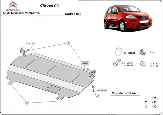 Engine - metallic shield Citroen C3 (2mm)
