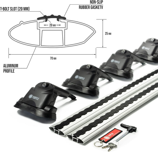 Dachregalkreuzstangen Schildkrötenluft-V3, silberne Farbe, für BMW 5er Gran Turismo (F07) 09-17 gewidmet