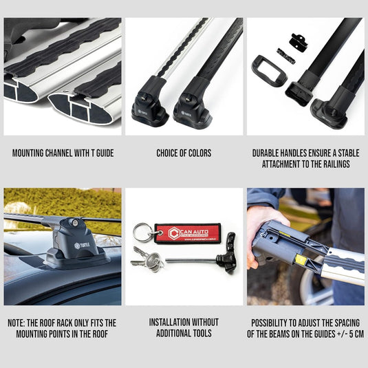 Barres de toit transversales Turtle Air-v3, couleur argent, dédiées au VOLKSWAGEN CADDY (2K) VAN 03-19