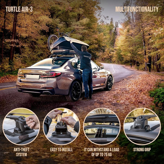 Dachregal Cross Bars Turtle Air-V3, schwarze Farbe, für Toyota Land Cruiser Prado (J120) SUV 02-09 gewidmet