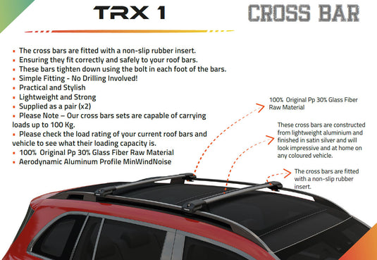 Set of wingbar roof rack cross bars, TRX1-102-110, Black color, designed for CITROEN NEMO 2008-2024