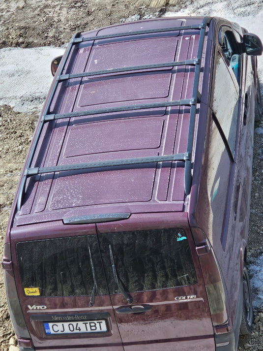 Dachregalkreuzstangen Turtle Air-V9, schwarze Farbe, für Mercedes Vito (W639) Van 03-14 gewidmet