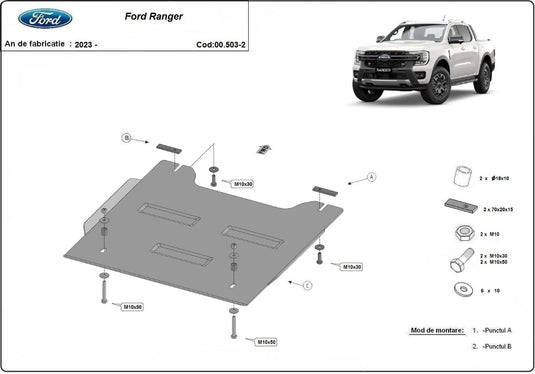 Bouclier métallique pour réducteur Ford Ranger (3 mm)